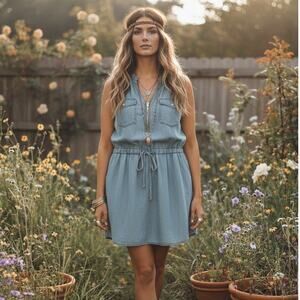 Blue Denim Half Zip Dress Size 1X 100% Cotton Pockets Drawstring Toxik 3